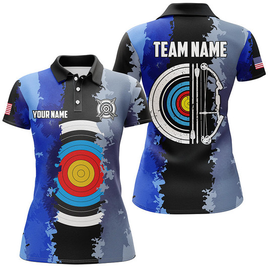 Custom Personalized Blue Jerseys Archery Target 3D Women Polo Shirts Custom Team League Archery Shirts TDM1423
