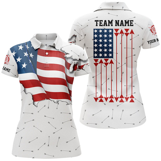 Custom Personalized Patriotic USA Flag Archery Women Polo Shirts Custom Name Archery Team Uniform Shirts TDM0740