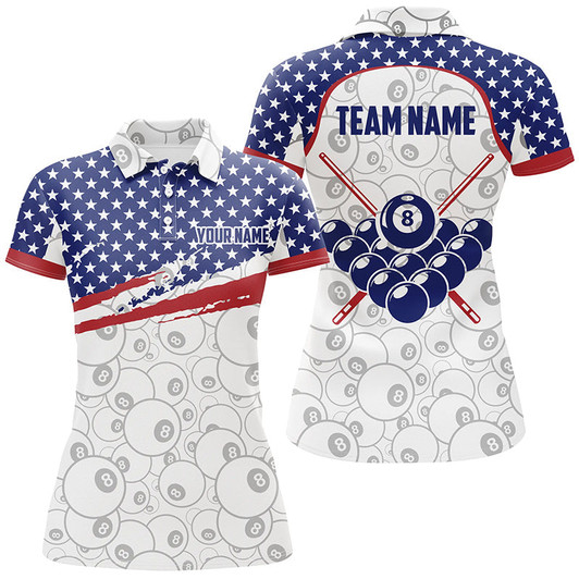 Custom Ball 8 Pattern American Flag Personalized Billiard Polo Shirts For Women Custom Name Billiard Shirts TDM0241