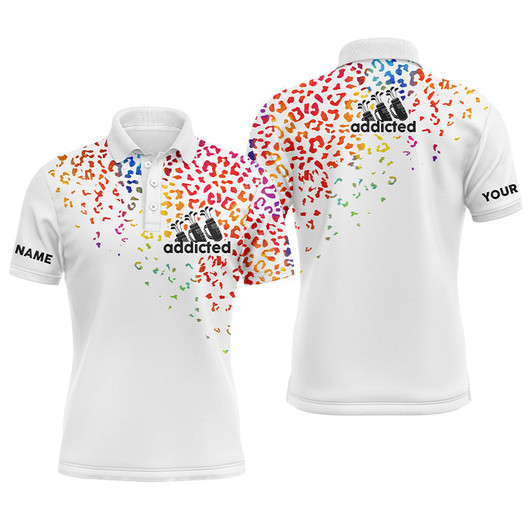 Custom Golf Men Polo Shirt - Watercolor Leopard Addicted Custom Name Apparel - Personalized Gift For Golf Lover, Men, Dad, Team, Husband, Boyfriend