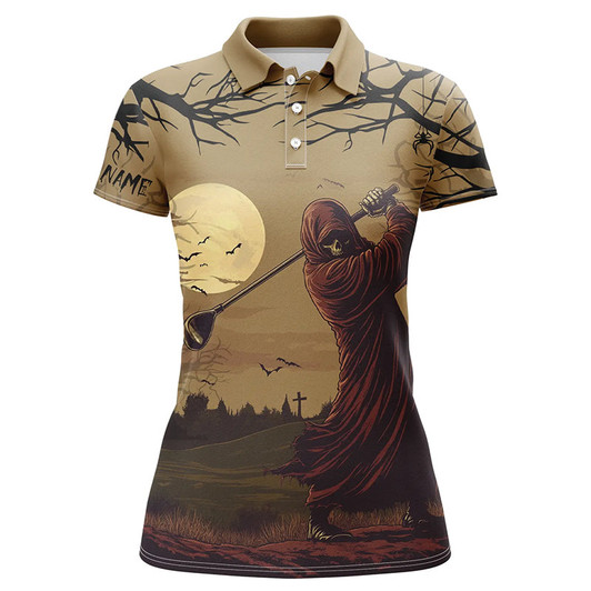 Custom Halloween Skull Golfer Womens Golf Polo Shirts Custom Halloween Golf Tops For Ladies Nqs8185