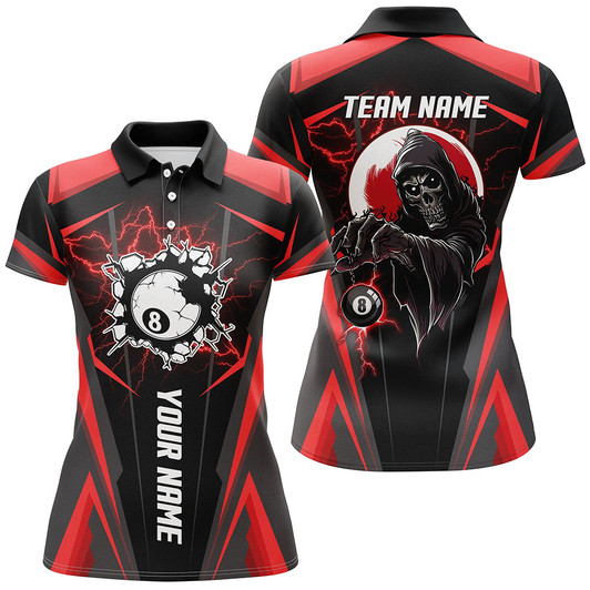 Custom Personalized Red Billiard Grim Reaper Women Polo Shirts, Custom Team League Billiard Jerseys Shirts TDM1110