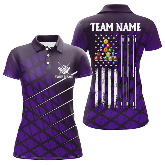 Custom Personalized Purple Grunge American Flag Women Billiard Polo Shirts Custom Pool Player Jersey Shirts TDM1416