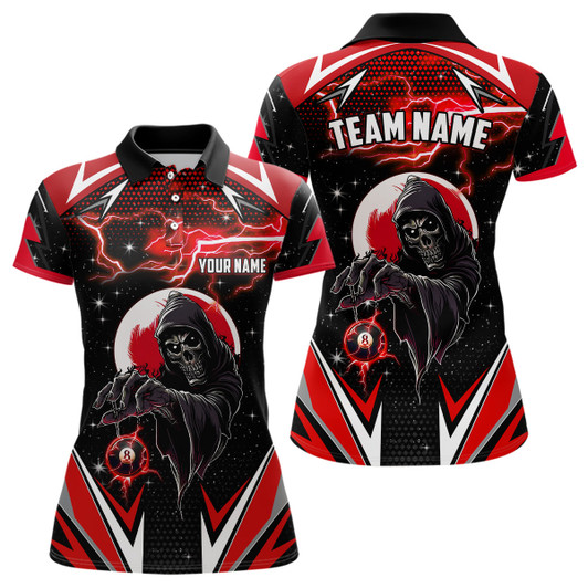 Custom Grim Reaper Red Billiard Jerseys For Women Custom Billiard Polo Shirts Team League Billiard Shirts TDM1264