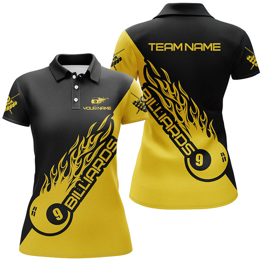 Custom 9 Ball Pool Back Yellow Personalized Name Billiard Shirts Custom Billiard Polo Shirts For Women TDM0325