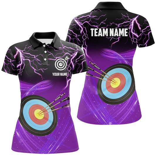 Custom Archery 3d Target Thunder Lightning Polo Shirts For Women, Best Archery Team Shirts |Purple TDM0739