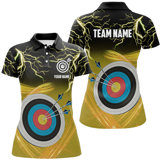 Custom Archery 3d Target Thunder Lightning Polo Shirts For Women, Best Archery Team Shirts |Yellow TDM0738