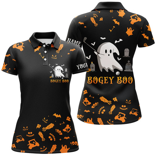 Custom Funny Black Orange Halloween Background Women Golf Polo Shirts Custom Bogey Boo Ladies Golf Tops Nqs6393