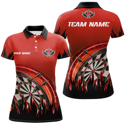 Custom Personalized Red Darts Flame Women Polo Shirts Custom Team League Darts Jersey Attire For Player TDM1521