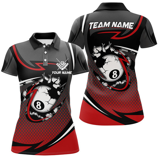 Custom Funny 8 Ball Pool Red Billiard Jerseys For Women Custom Polo Shirts Team League Billiard Shirts TDM1501