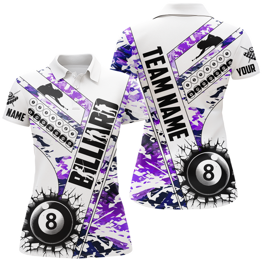Custom Cracky Billiard 8 Ball Pool With Camo Women Polo Shirts Custom Team League Billiard Shirts| Purple TDM0952
