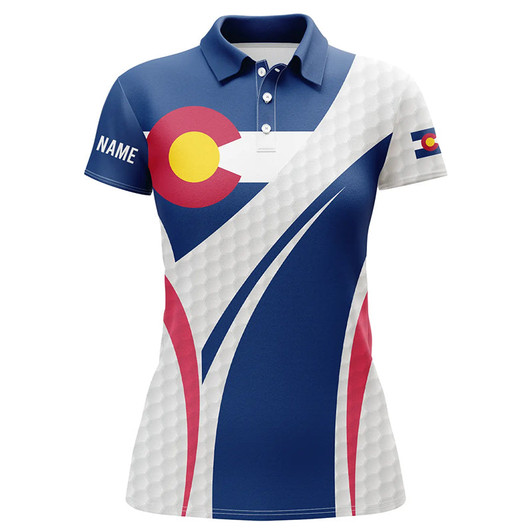 Custom Women Golf Polo Shirt Colorado Flag Custom White Golf Ball Skin Patriot Ladies Golf Tops Nqs7398