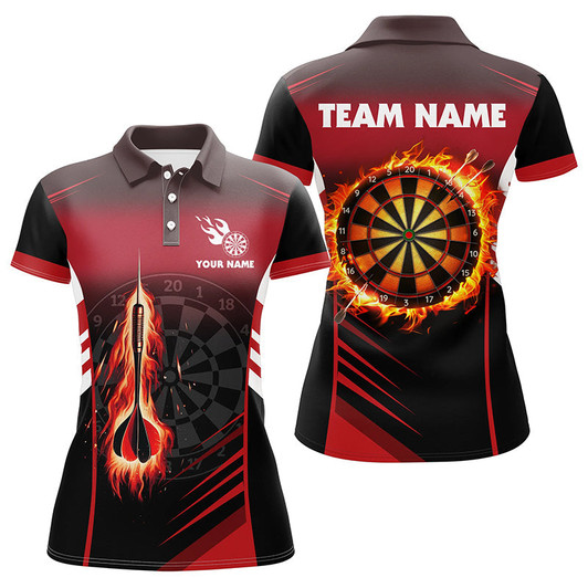 Custom Personalized Darts Fire Arrow Women Darts Polo Shirts Custom Flame Darts Shirts Darts Jersey | Red TDM1406