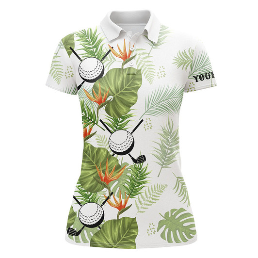 Custom Green tropical leaf pattern Womens golf polo shirts custom golf ball clubs golf apparel for women NQS7522