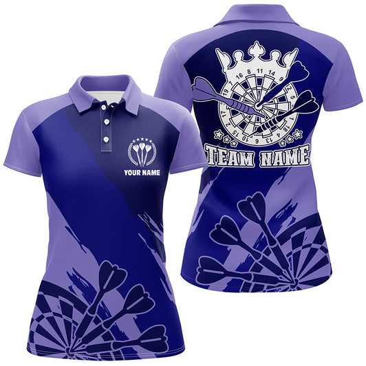 Custom Personalized Navy Purple Darts Polo Shirt Custom Cool Dart Shirt For Women Darts Jersey LDT0350