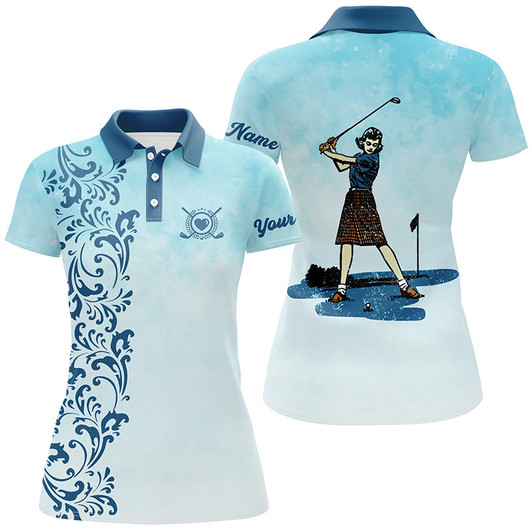 Custom Vintage Womens Golf Polo Shirt Custom Name Vintage Blue Golf Shirt For Women Nqs4651
