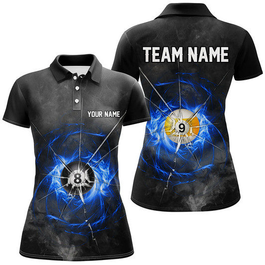 Custom Billiard Ball 8 & Ball 9 Crack Glass Custom Women Polo & Quarter-Zip Shirts, Billiard Jersey |Blue TDM1744
