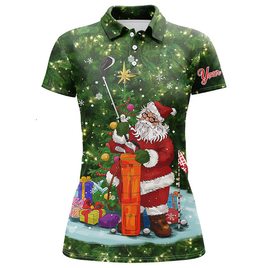 Custom Green Christmas golf shirts custom name Womens golf polo shirts - Santa Golfer Christmas golf gifts NQS4430