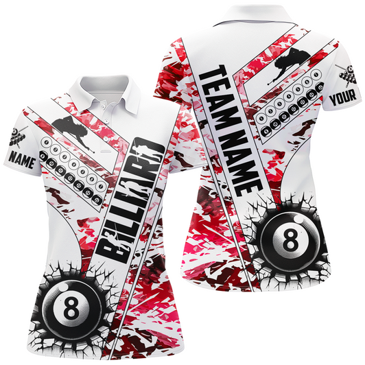Custom Cracky Billiard 8 Ball Pool With Camo Women Polo Shirts Custom Team League Billiard Shirts| Red TDM0951