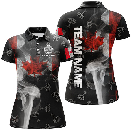 Custom Personalized Vintage Smoke Canadian Flag Archery Polo Shirts For Women, 3D Target Archery Jerseys VHM0794