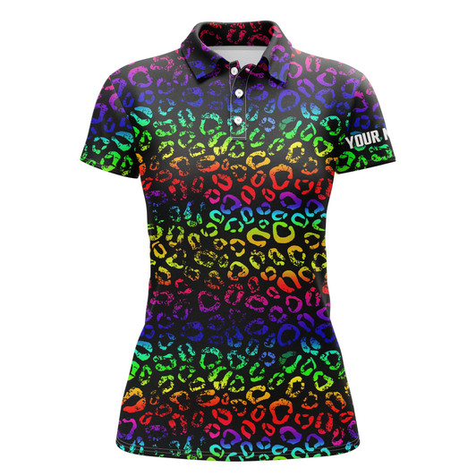 Custom Colorful Neon Rainbow Leopard Custom Womens Golf Polo Shirts, Team Golf Shirt Gift For Golf Lovers Nqs4987