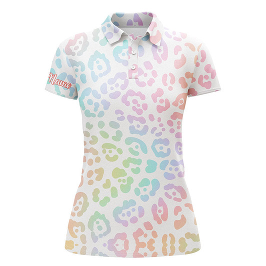 Custom Rainbow Leopard Gradient Custom Name Womens Golf Polo Shirts, Team Golf Shirt Gift For Golf Lovers Nqs4336