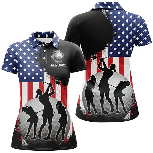 Custom American Flag Womens Golf Polo Shirts Custom Patriotic Golf Outfits For Ladies, Gifts For Golf Lovers Nqs8020