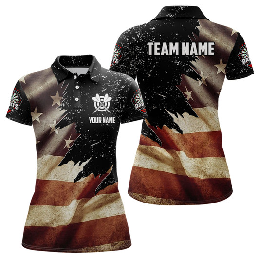 Custom Personalized Retro American Flag Dart Polo Shirts For Women Custom Patriotic Dart Jerseys Uniform TDM1173