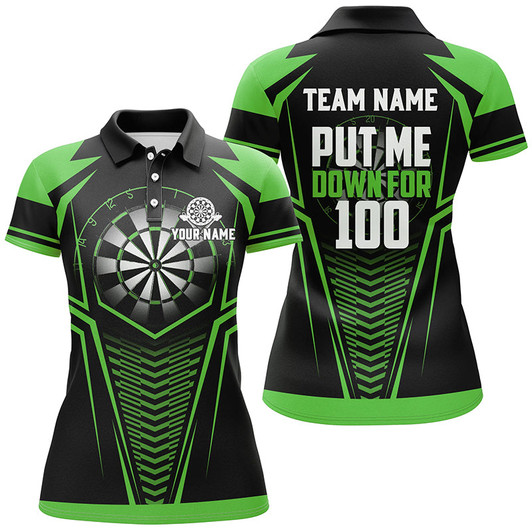Custom Put Me Down For 100 Black Green Women Darts Polo Shirts Custom Funny Dart Shirts Dart Team Jerseys TDM1287