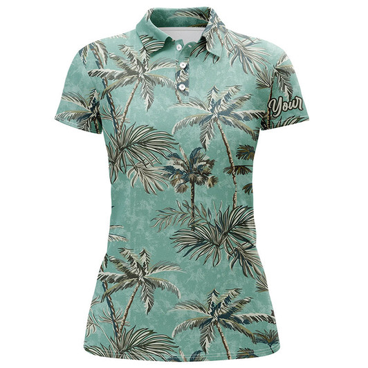 Custom Green Tropical Palm Trees Pattern Womens Golf Polo Shirts Custom Team Golf Shirt Womens Nqs5724