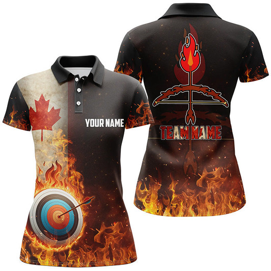 Custom Personalized Canadian Flag Flaming Target Archery 3D Polo Shirts For Women, Archery Team Jerseys VHM0997