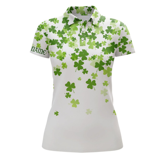 Custom 3D Green Clover St Patrick Day Womens Golf Polo Shirt Personalized Cool Golf Tops For Women LDT1017