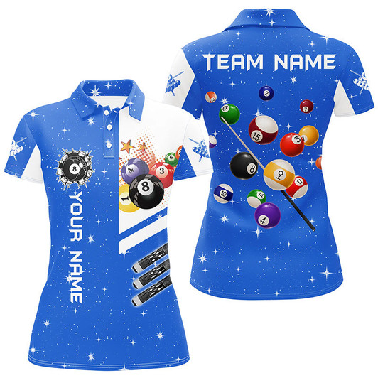 Custom Personalized Blue 3D Billiard Balls Women Polo Shirts Custom Name Billiard Team League Jerseys TDM1162