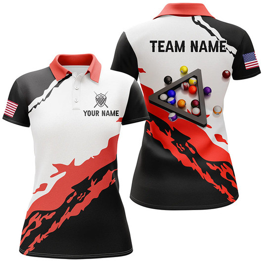 Custom Personalized 3D Black Red Billiard Balls Polo Shirts For Women Custom Team Name Billiard Jerseys TDM1058