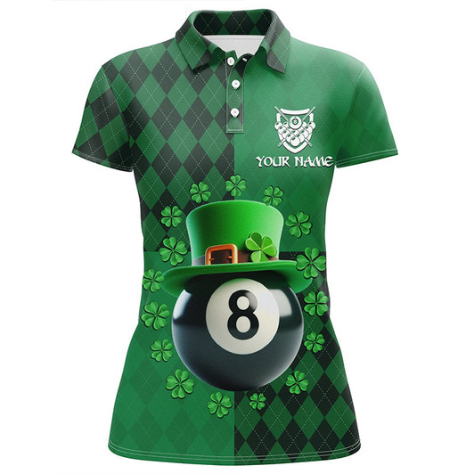 Custom Personalized St Patrick's Day Billiard 8 Ball 3D Polo Shirts For Women, Shamrock Billiard Jerseys VHM0994