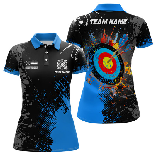 Custom Personalized Paint Blue 3D Target Archery Polo Shirts For Women Custom Name Archery Jerseys Attire TDM1102