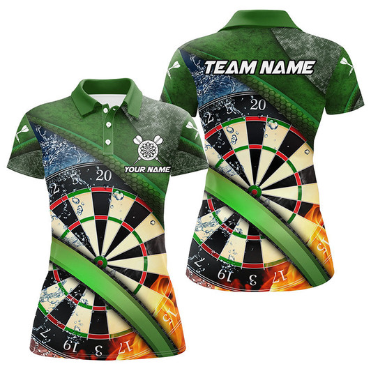 Custom Personalized Green 3D Dartboard Fire And Water Women Darts Polo Shirts Custom Darts Team Jerseys TDM1247