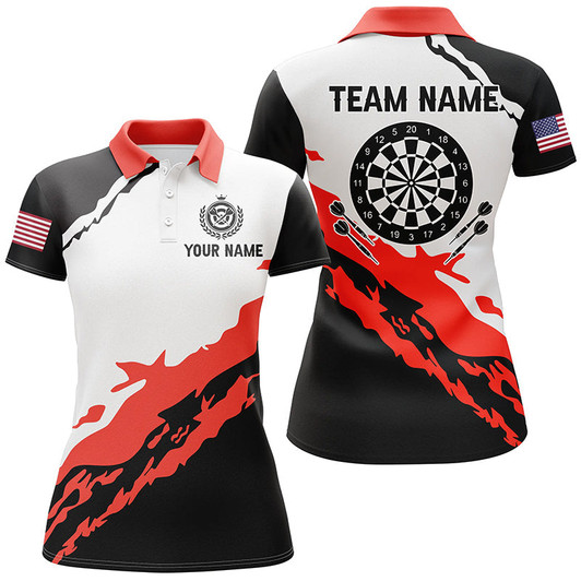 Custom Personalized Dartboard Red Black Darts Jerseys For Women Custom Team Name Darts Polo Shirts Gifts TDM1366
