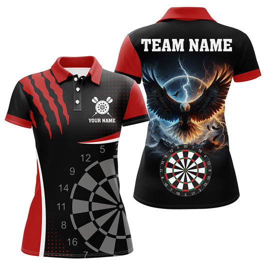 Custom Personalized 3D Eagle Darts Board Thunder Lightning Women Dart Polo Shirts Custom Dart Jerseys |Red TDM1260