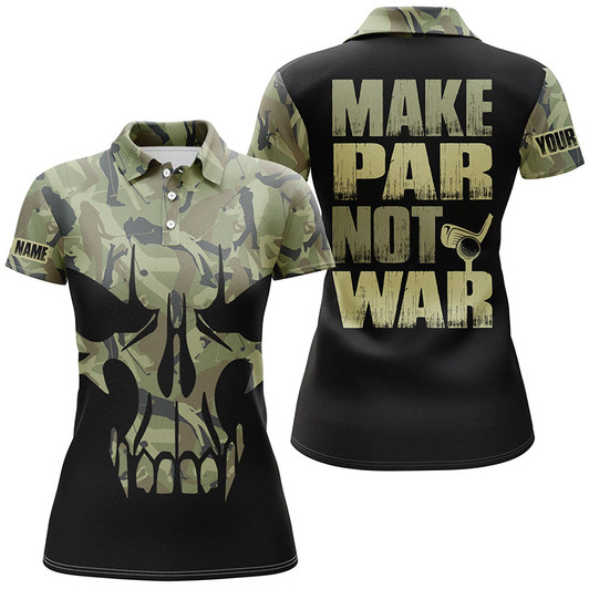 Custom Make Par Not War Green Camouflage Skull Golf Polo Shirt Retro Veteran Golf Shirts For Women LDT0566