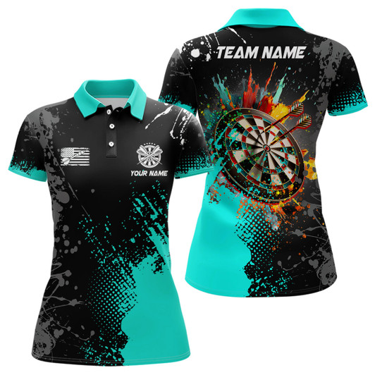 Custom Personalized Paint Turquoise 3D Dartboard Women Darts Polo Shirts Custom Dart Jersey Attire For Team TDM1500
