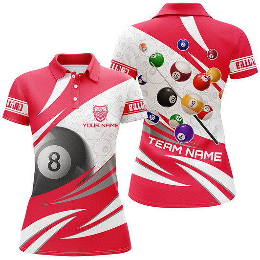 Custom 3D 8 Ball Pool Billiard Balls Personalized Women Billiard Polo Shirts Custom Red Billiard Jerseys TDM1171