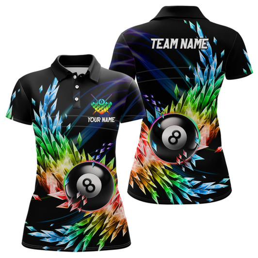 Custom 3D Colorful Frozen Ice Women Billiard Polo Shirts Personalized 8 Ball Pool Billiard Attire Jerseys TDM1120
