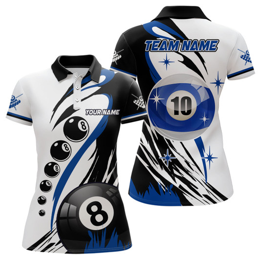 Custom Personalized Billiard 8 Ball & 10 Ball Women Polo Shirts, Custom Team Name Billiard Attire Jerseys TDM1078