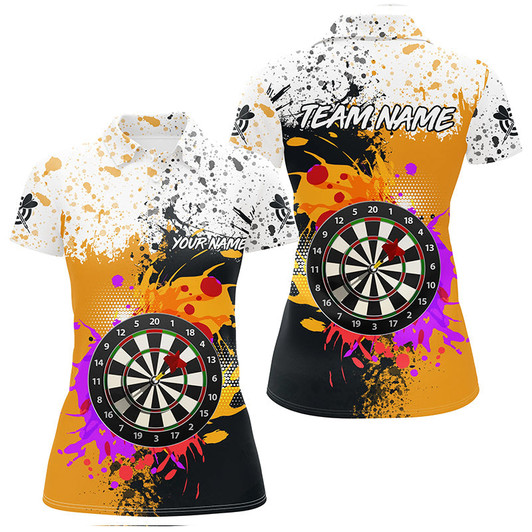 Custom Personalized Black Yellow 3D Dart Board Grunge Style Women Polo Shirts Custom Dart Attire Jerseys TDM1209