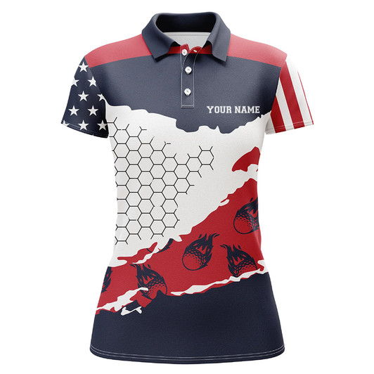Custom Personalized American Flag Womens Golf Shirts Golf Flame 3D All Over Print Polo Top For Women LDT0197
