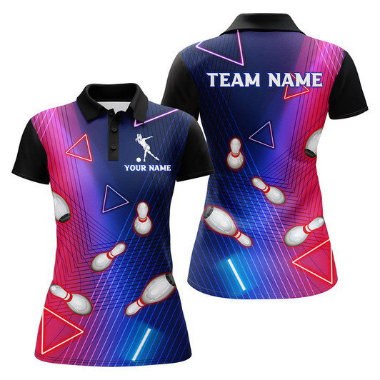 Custom Navy Bowling Shirt For Women Custom Name Polo Bowling Jersey Ladies 3D Bowling Team Shirt For Women BDT46