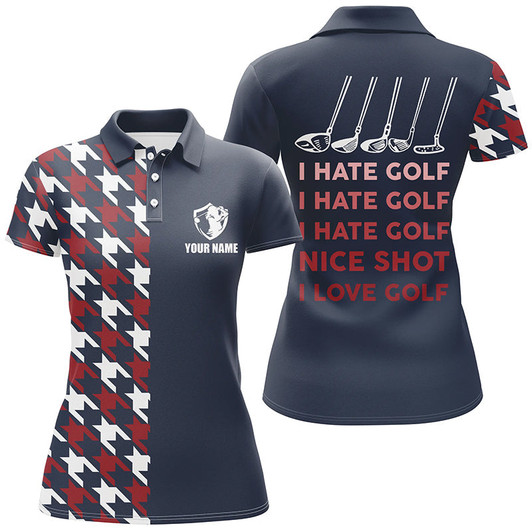 Custom I Hate Golf Nice Shot I love Golf Funny Golf Polo Shirt Navy Golf Shirts For Women LDT0413