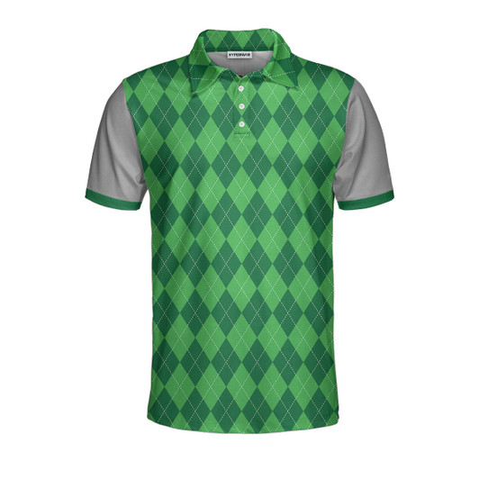 Custom 19th Hole Custom Men Polo Shirt, Green Argyle Pattern Golf Shirt For Men, Personalized Golf Gift For Golfers