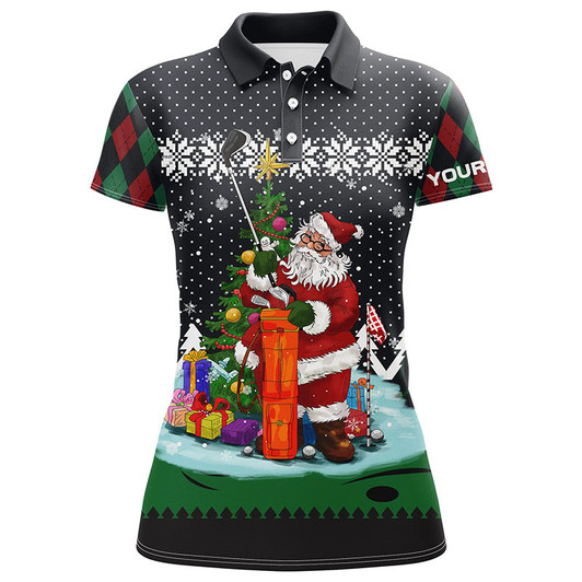 Custom Golf Santa Argyle Pattern Christmas Golf Polo Shirts Custom Golf Shirts For Women Golf Gifts LDT1023